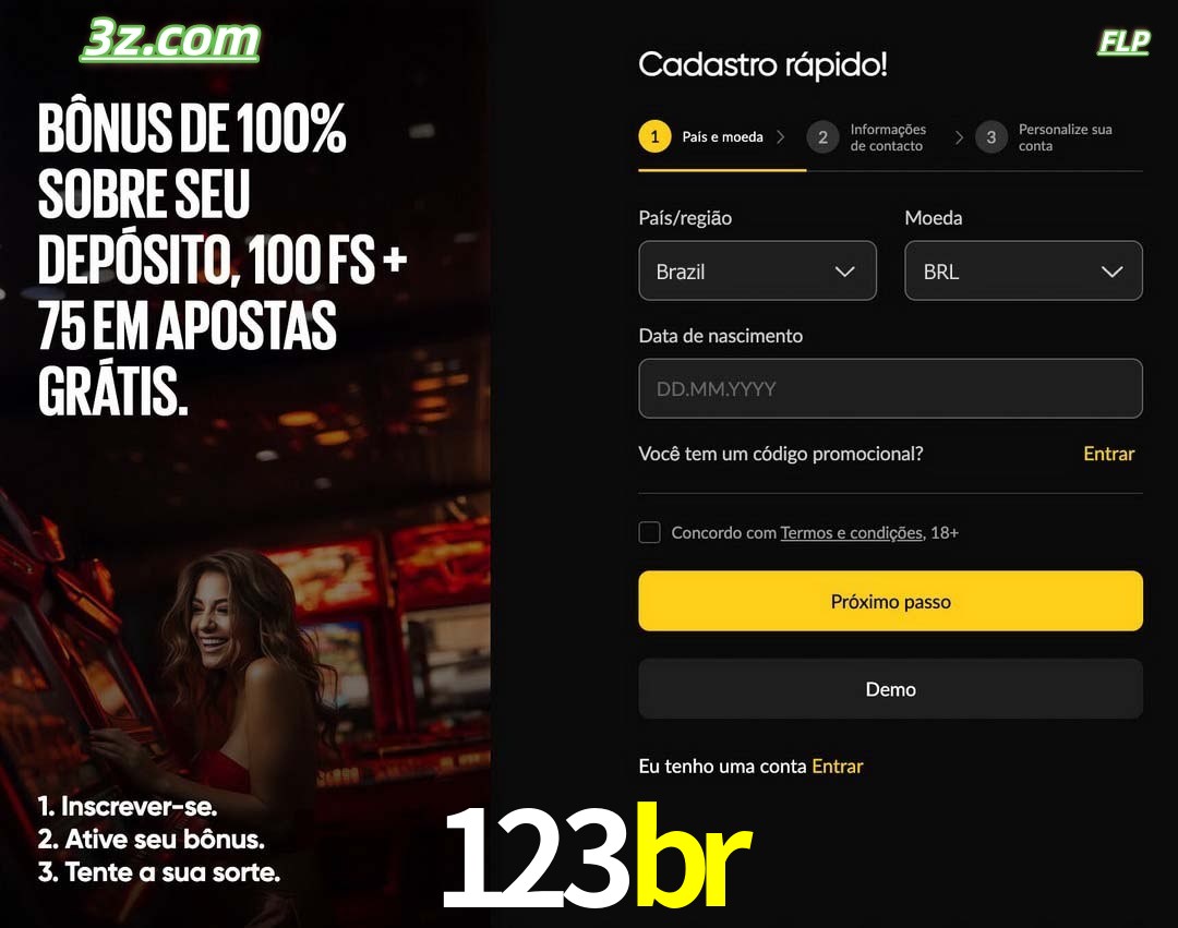 123br registro oficial cassino online Brasil com bônus de depósito e free spins